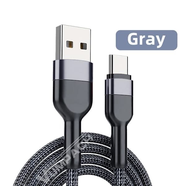 Snabb USB-C-kabel Typ-C laddningskabel 2m för Samsung S21 Xiaomi Huawei iPhone 16 15 Grå