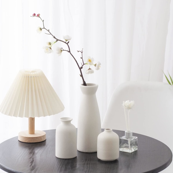 Vit Keramisk Vas Set-3 Små Blomvaser för Dekor, Modern Boho Bondgård Heminredning