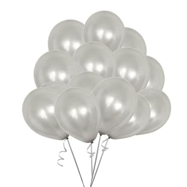 10 kpl hopeisia metalli-ilmapalloja 12\" 30cm silver