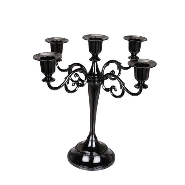 Europeisk lysestake i sinklegering for romantisk innredning, elegant borddekorasjon svart Black