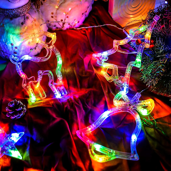 Julgardiner med 180 LED-lampor, Flerfärgade Hängande Juldekorationer, Rensa, Julklocka, Julgran, 8 Blinkande Lägen