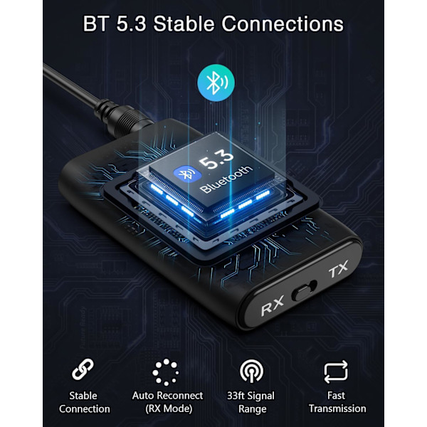Bluetooth 5.3-mottaker, 3,5 mm jack-biladapter, 2-i-1 Bluetooth-auxiliary for bil, egnet for biler