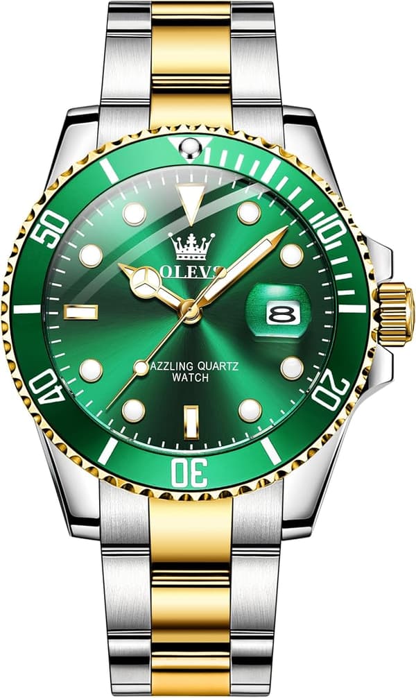 OLEVS Miesten Kellot Musta Green Dial/Gold Silver Band