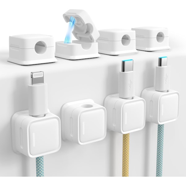 Sladdorganiserare, 8-pack Magnetiska Skrivbordskabelklämmor Hantering Vit