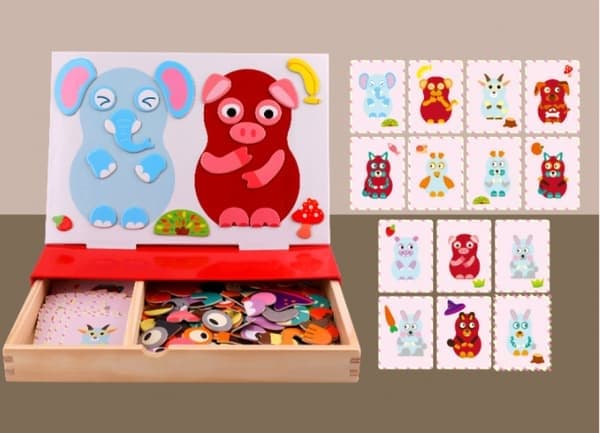 Magnetiska träpussel med djurmotiv för barn, resevänliga pedagogiska spel, jul- och födelsedagspresenter