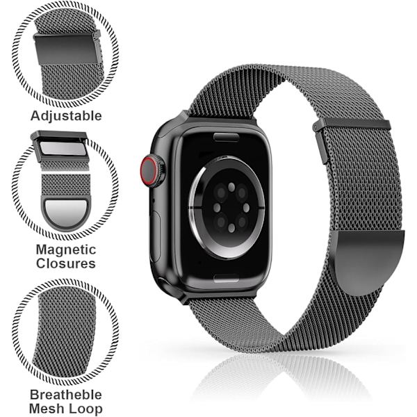 Uppgraderat Armband Kompatibelt med Apple Watch Armband 41mm 40mm 38mm Kvinnor Män, Dubbelt Magnetiskt Justerbart Ersättningsband för iWatch Serie 9-1 black 38mm-40mm-41mm