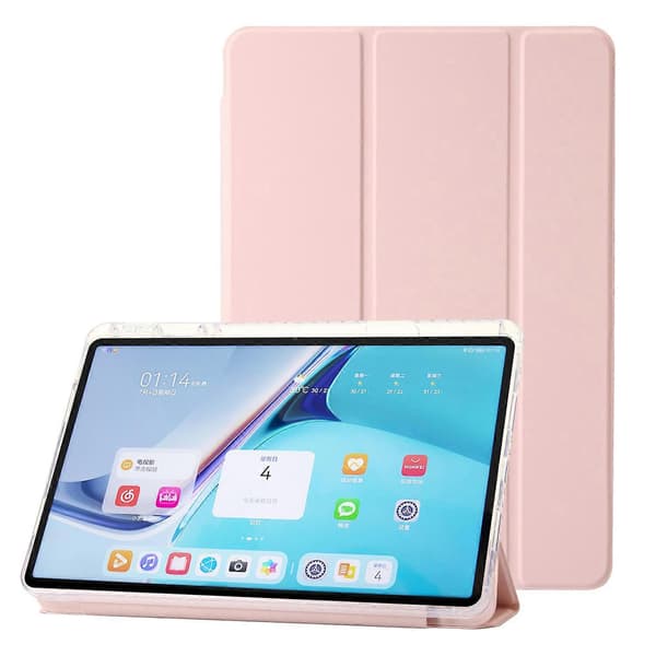 Fodral för Huawei MatePad SE 11, vikbart stativ, läder+TPU+akryl, transparent baksida