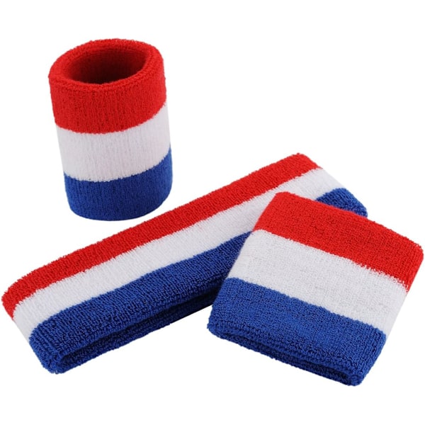 Svettband Set (3 Delar) Sport Pannband Handleds Randiga Svettband Frotté