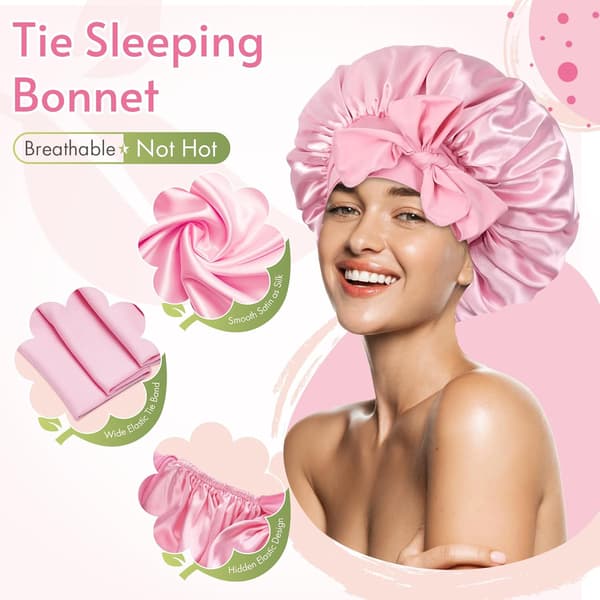 Satin Bonnet Cool Åndbar Enkeltlags Silke Bonnet til Sovende Kvinder Hårhætte Nattehætte Tørklæde Wrap til Krøllet Hår Pink