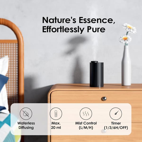 Vannfri diffuser for eterisk olje, batteridrevet forstøver, 20 ml kapasitet, mini duftmaskin, rom, kontor