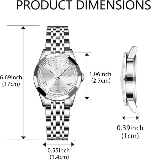 OLEVS Dameur, Romertal Luksus Diamantur Vandtæt Analog Quartz med Datovisning til Kvinder White Face + silver Strap