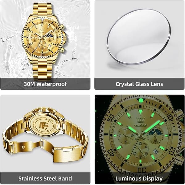 OLEVS Miesten Kellot Musta Gold Dial/Gold Band
