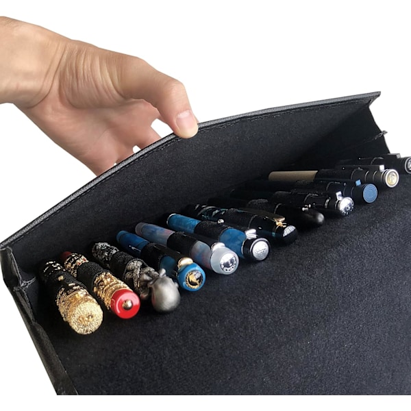 12 Svart Fodral för Reservoarpennor PU Läder Organizer Väska Portfölj, Vattentät Pennfodral i Canvas med Avdelare