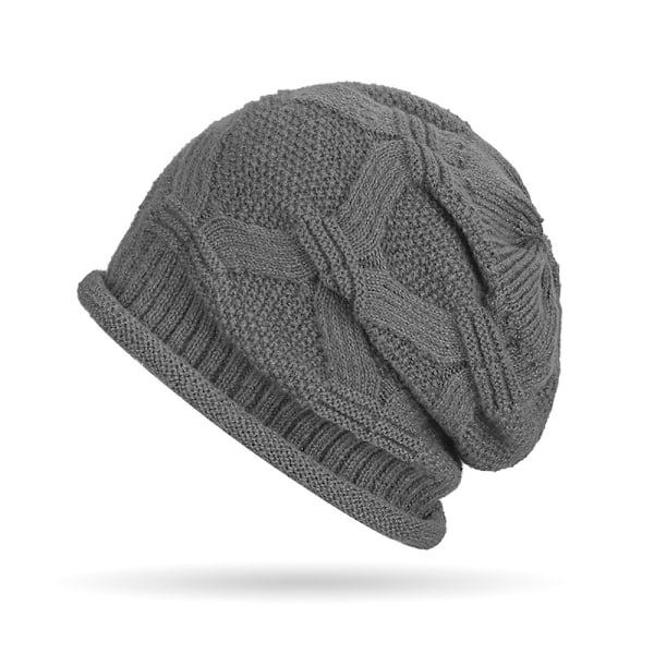 1-pack vintermössa dam vintermössa stickad mössa varm slouch beanie med fleecefoder återanvändbar, One size grey