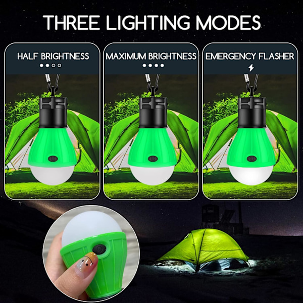 4 st Campinglampor för Tält, Bärbar Batteridriven Campinglykta LED Tältlampa 3 Belysningslägen Utomhus Hängande Lampa