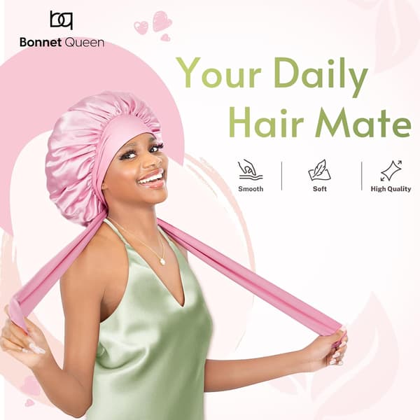 Satenghette Kul Pustende Enkeltlags Silkehette for Sovende Kvinner Hårhette Nattsovehette Skjerf Wrap for Krøllete Hår Rosa