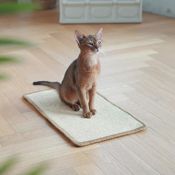 Kattklösmatta, 40 x 30 cm Naturlig Sisal Kattklösmattor, Horisontell Kattgolv Klösplatta Matta, Skydda Mattor och Soffor - Beige
