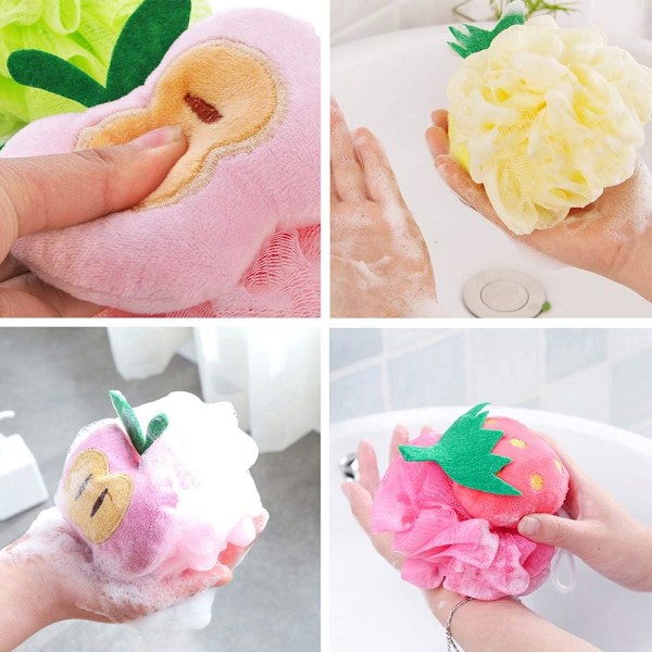 5 st Badpuff Mjuk Badsvamp Duschboll Bad Loofah Fruktformad Mesh Pouf Exfoliering Kroppspuffar Exfoliera Pouf