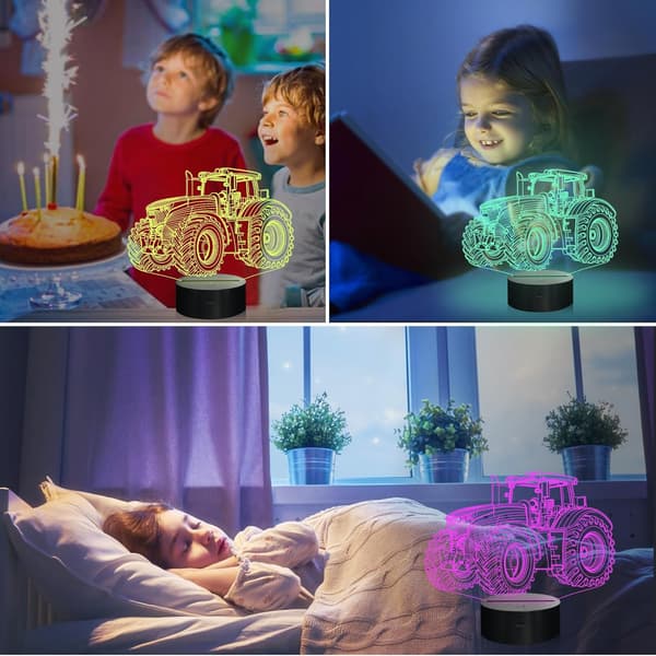 Traktor 3D Illusion Natlampe, 16 Farveskiftende Dæmpbar Hologram Belysning, Timer Legetøj USB Opladning