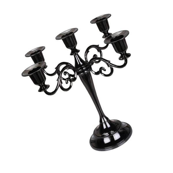 Europeisk lysestake i sinklegering for romantisk innredning, elegant borddekorasjon svart Black