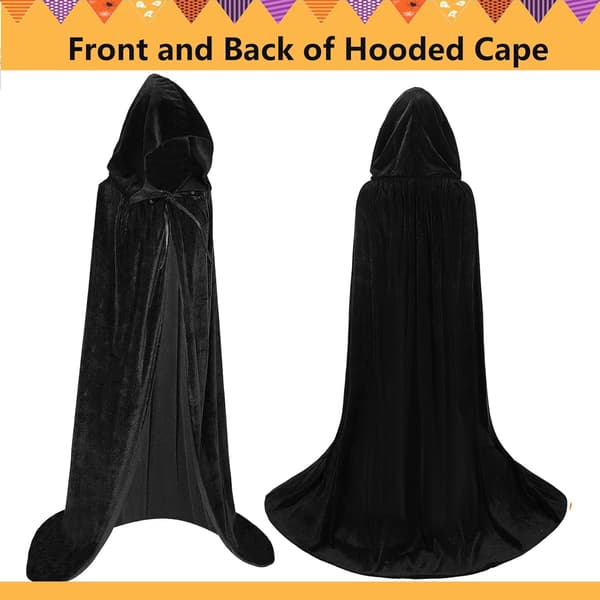 Unisex voksen hættekappe lang fløjlskappe Halloween Cosplay kostumer Black