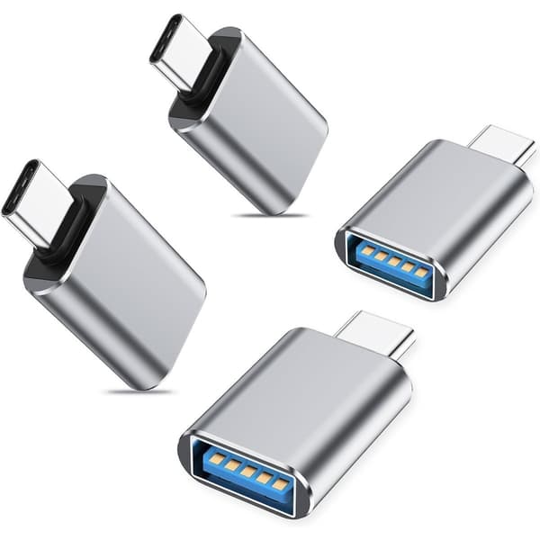 4-pakning USB-C til USB 3.0-adapter - Høyhastighets data- og ladekonverter, kompatibel med MacBook Pro/Air, iPad Pro Sølv