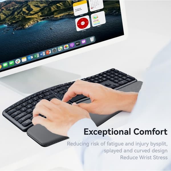 Ergonomisk tastatur Bluetooth 2.4G trådløst oppladbart - Stille taster med håndleddsstøtte