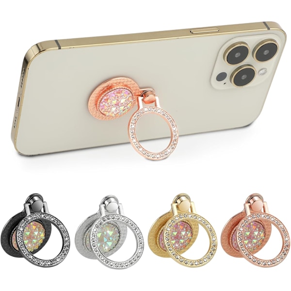 4-pack Mobiltelefon Ringhållare Stativ Rund Metall Strass Fingergrepp Loop 360 Grader Rotation Generisk Telefon Kickstand