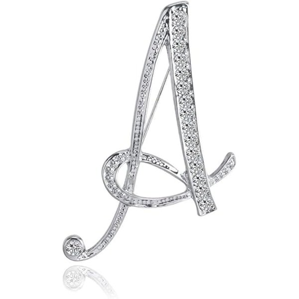 Bokstavs Broschnålar Initial Rhinestone Brosch för Kvinnor Hantverk Silverfärgad A-Z