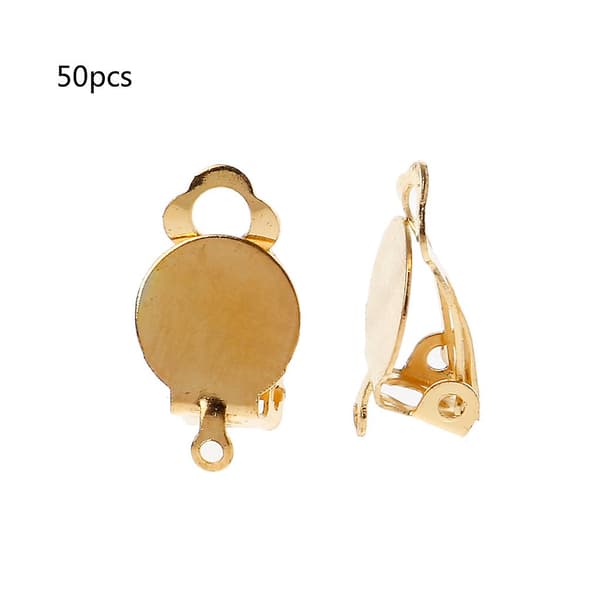 50 stk. øreklips med flat plate, rund flat plate øreklips for smykkelaging gold