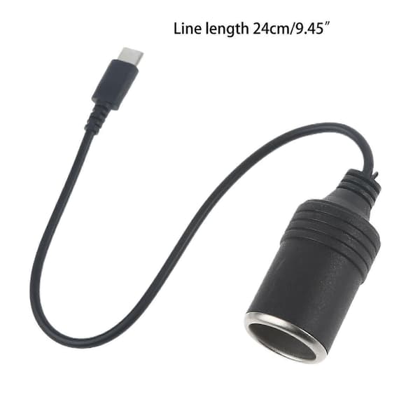 USB C PD til 12V 60W bil cigarettænderstik hun-konverteradapterkabel kompatibel med biloplader bilstøvsuger sort