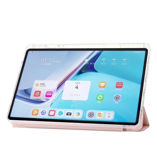 Fodral för Huawei MatePad SE 11, vikbart stativ, läder+TPU+akryl, transparent baksida