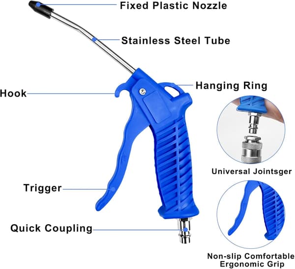 Tryckluftpistol, Tryckluftpistol med 5 meter tryckluftsslang, Rengöringskit för tryckluftpistol