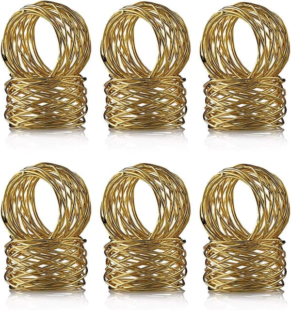 Håndlavede Guld Runde Mesh Servietringe Holder til Spisebord Fester Hverdag, Sæt med 12 (Guld, 12)