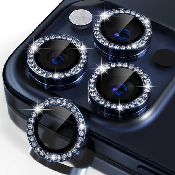 iPhone 15 Pro/Pro Max Kameraskydd Bling Diamant Blå blue