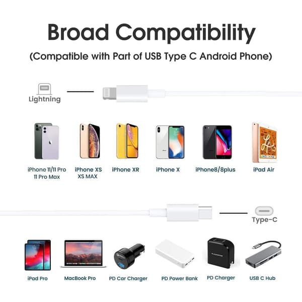 USB-C til Lightning-kabel 3M iPhone-ladekabel 2-pakning