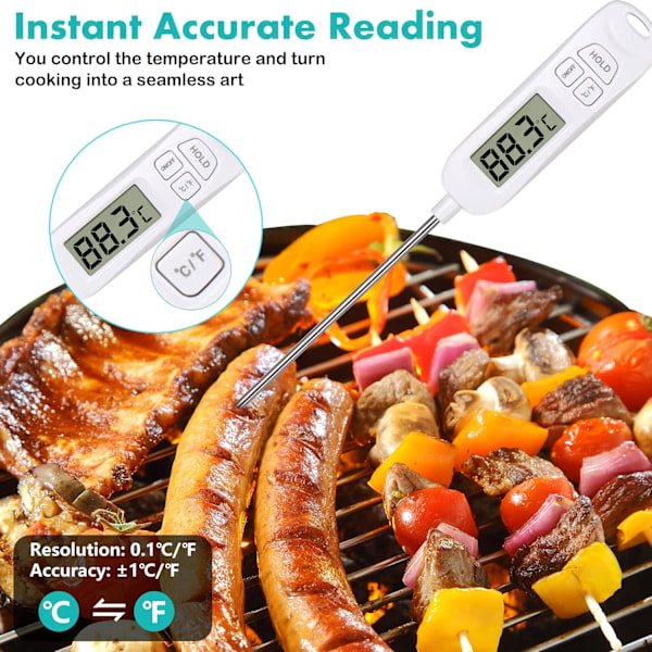 All-in-One Köks Termometer, Digital Instant Read Kökstemperatur Lång Matprob med Stor LCD-Skärm ℉/℃ Knapp