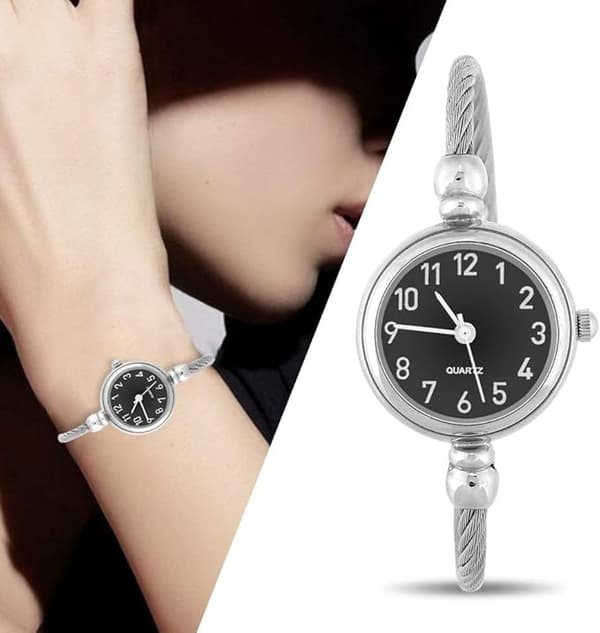 Dame quartz ur, åbent armbånd med rund analog legeringsrem