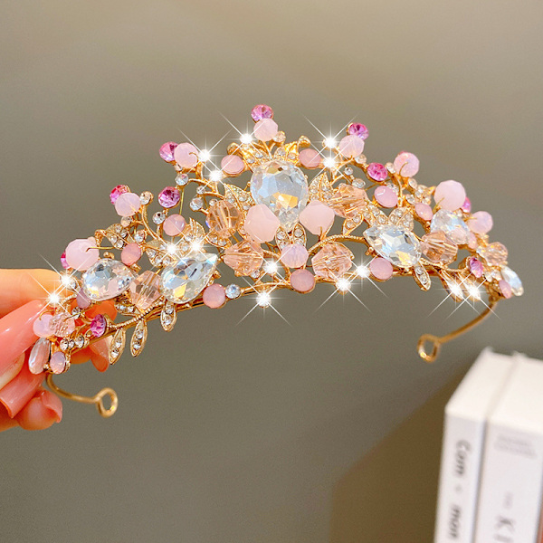 Prinsessdiadem med Strass - Strass Kristall Diadem Prinsesskrona Rosa Diadem Hårband