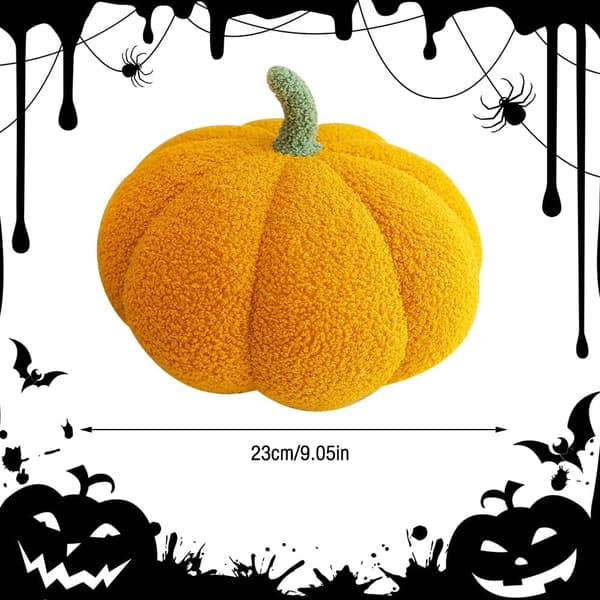 Set med 2 mjuka 3D-formade pumpakuddar för Halloween, heminredning för bil, sovrum, soffa, 23 cm
