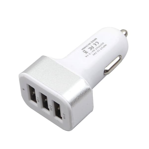 Universell billaddare med 3 USB 5.1A vit white