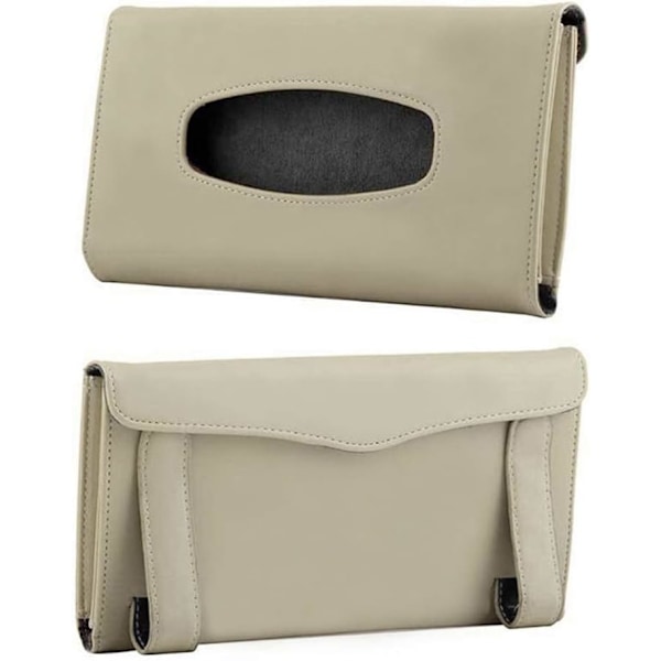Tissuehållare i Läder, Maskhållare, Rektangulär Solskydd Servett, Maskdispenser, Premium Bil Tissuebox för bil, Fordon (Svart) Beige