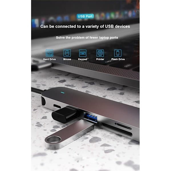 USB C HDMI-hubb, Ms Lula 6-i-1 USB C-hubbadapter med 4K vid 30Hz