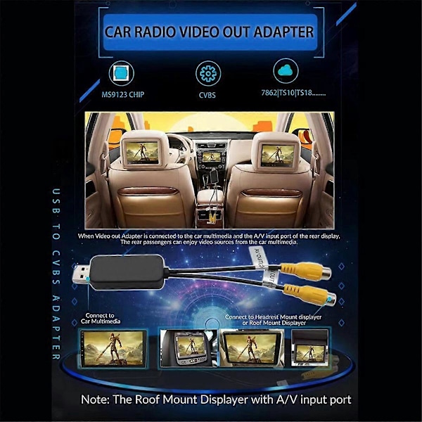 Bil Video Output Boks USB Port til CVBS Adapter Bærbar Video Output Kabel 2 CVBS Output til Android