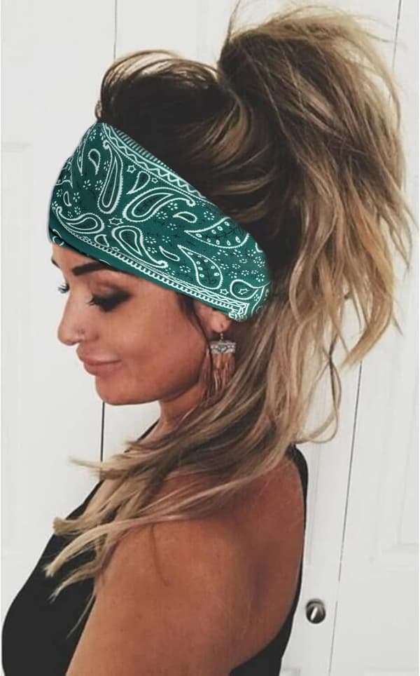 Fire boheme-inspirerede hårbånd til kvinder, med bindebånd, velegnet til yoga, elastiske og trendy
