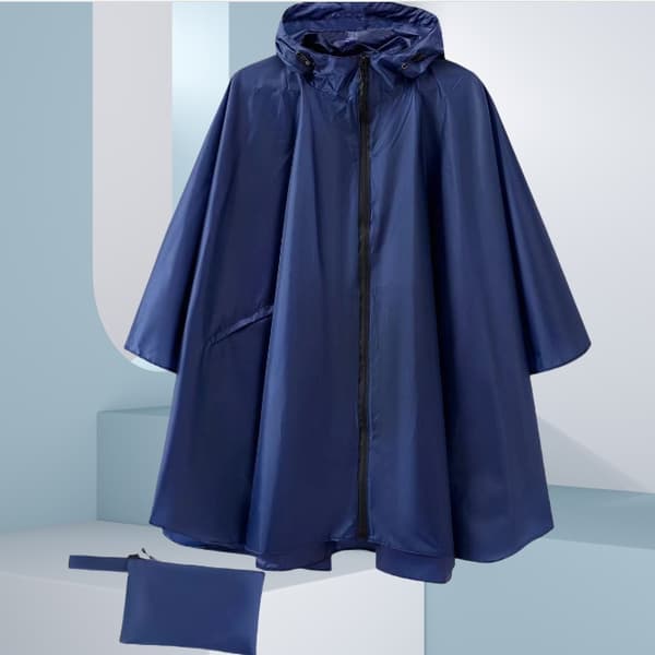 Vandtæt vandreregnponcho med hætte, letvægtsregnjakke til udendørs camping blå Blue