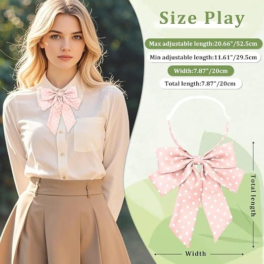 Lys Rosa Polka Dot JK Sløjfe, Justerbar Rem Sløjfe Halsbind til Japansk Skoleuniform Cosplay Tilbehør Pink