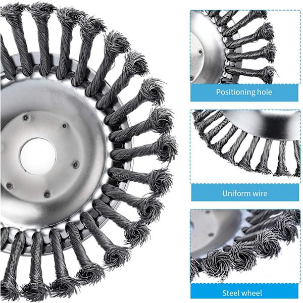 8'' Gress Trimmer Kutterhode for Hage Gressklipper, Kantklipper Trådbørstehode med Knyttet Tråd, Universelt Solid Ståltrådhjul