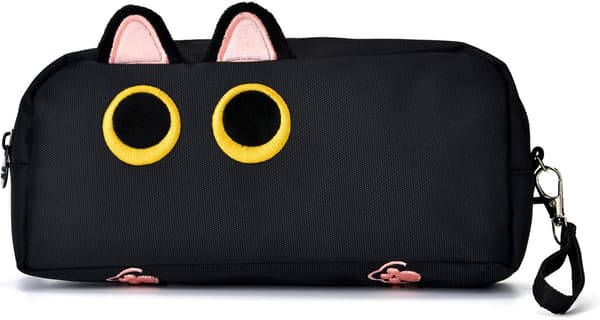 Pencil Case med Stor Kapacitet, Sort Farve, 3D Kat Pen Tasker Penalhus Organizer til Kontor College Skole