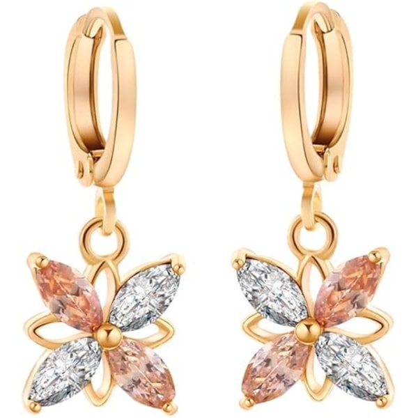 18K Guldförgyllda Cubic Zirconia Inlägg Blomma Charmig Hoop Hängande Örhängen för Kvinnor